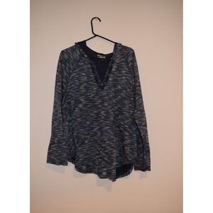 Inspired Hearts 2X Blue Gray Lace Up Hoodie Long‎ Sleeve Pullover Top